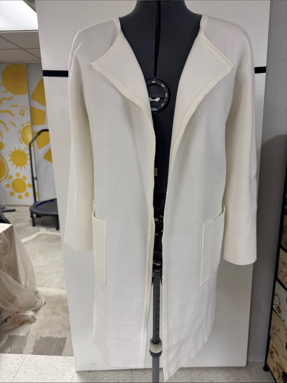 Women's Ivory Open-Front Long Cardigan